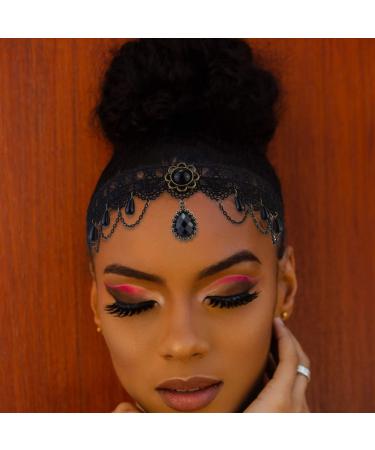 Halloween Lace Hairband | Gothic Lolita Crown & Vampire Headdress | Black Gemstone Hairband for Parties - Buy Online on GoSupps.com