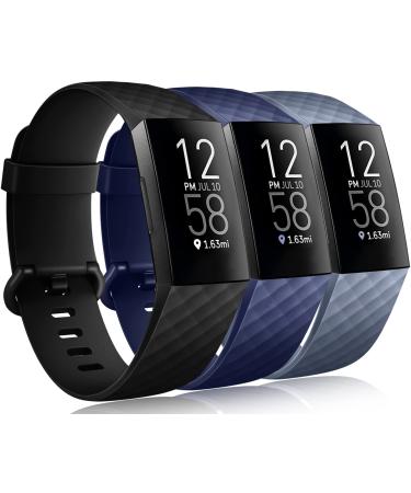 Wepro Waterproof Bands Compatible with Fitbit Charge 4 / Charge 3 / Charge 3 SE for Women Men, 3-Pack, Small, Large Black/Navy Blue/Blue Gray Large 7.1"-8.7"