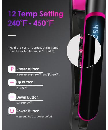 Fabuday Flat Iron Hair Straightener - Dual Voltage Fast Heating LCD Display Auto Shut-Off 12 Adjustable Temperatures 1 Inch Ceramic Plates - Perfect for All Hair Types - Buy Online on GoSupps.com