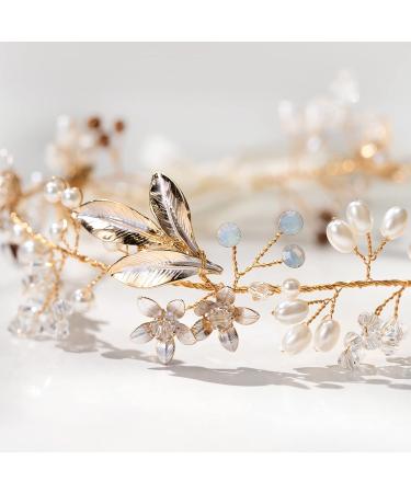 SWEETV Opal Wedding Headpiece for Brides - Bridal Headband Hair Accessories in Gold - Buy Online on GoSupps.com