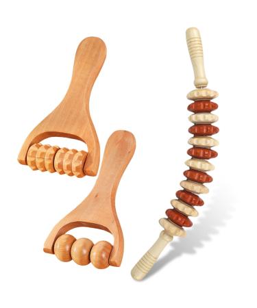 Suuwwn massager wood 3PCs back massager massager with handle to the massage roller scooter trigger point scooter body facial roller Gua Sha scraping massage tool for neck legs back body - Buy Online on GoSupps.com