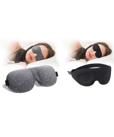 Ultralight 3D Sleep Mask (Grey)+ Upgraded Eye Mask for Sleeping (Black) Blackout Night Blindfold Zero Pressure Eye Cover