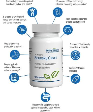 Dr. Wilson's Squeaky Clean Gut & Digestive Health - 180 Capsules with Fiber, Probiotics, Enzymes & More - Buy Online on GoSupps.com