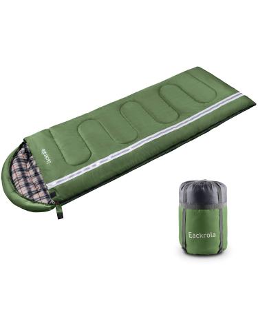 Eackrola Sleeping Bag Lightweight Waterproof Warm & Cool Weather for 3-4 Season Camping Sleeping Bag with Reflective Strip Portable Compression Sack for Hiking Backpacking Traveling Camping Army Green-Flannel