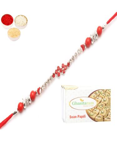 Ghasitaram Gifts Rakhi for Brother Rakhis Online - 333 Diamond Rakhi with 400 GMS of Soan Papdi