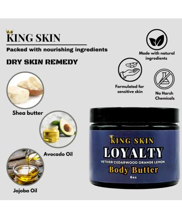 KING SKIN Loyalty Body Butter I Infused with Fine Fresh Fragrance with notes of Vetiver & Cedarwood I Packed with Shea Butter & Avocado I Long Lasting Deep Hydration for Men I 6 oz - Buy Online on GoSupps.com