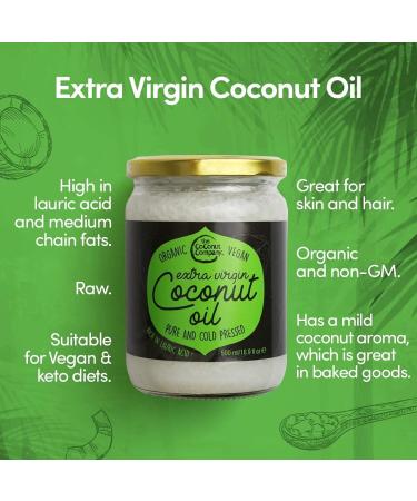 Organic Extra Virgin Coconut Oil 500ml Raw Pure Cold-Pressed Vegan GM-Free Gluten-Free Coconut Oil for Hair Coconut Oil for Skin Unrefined - Buy Online on GoSupps.com