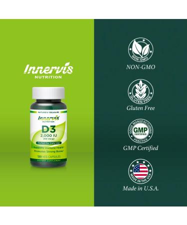 Vitamin D3 2000 IU (50mcg) Perfect for Daily Use | Essential Immune Support & Strong Bones* | 120 Veg Capsules Innervis Nutrition - Buy Online on GoSupps.com