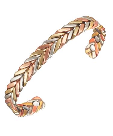 EnerMagiX Hand Crafted Magnetic Copper Bracelets for Women or Men 6.5'' Tri Tone Braided Copper Bangle Cuff Bangle Pure Copper Jewelry