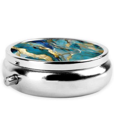 Shop Azurite Teal & Gold Foil Marble Round Pill Box - Lightweight Moisture-Proof Portable for Medications & Fish Oil | International Shipping - Buy Online on GoSupps.com