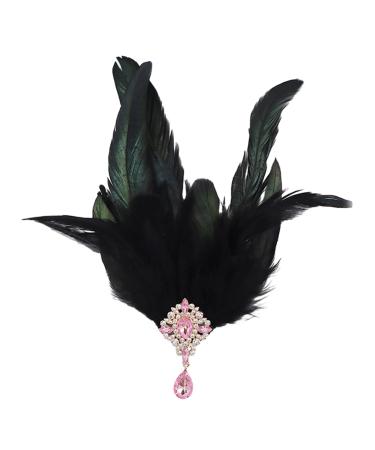 amangul 2in1 Women Feather Rhinestones Hair Hoop&Hairpin Halloween Cosplay Hairband Medieval Style Feather Shape Headbands(B)