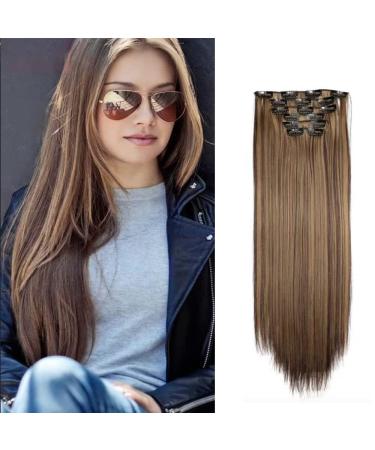 Clip-In Extensions Like Real Hair 6 Pieces 61 cm Hair Extensions with Clips 6 Wefts 16 Clips for Complete Hair Extensions Straight Hair Extensions for Women (4H27)