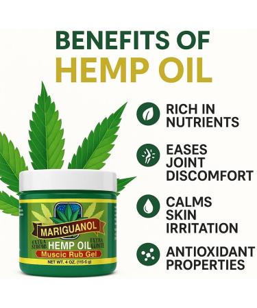 Mariguanol Extra Strong Muscle Rub Gel with Hemp Oil Menthol & Camphor Cooling Fast-Absorbing Topical Gel for Post-Workout Active Lifestyles Net Wt. (4 Ounce (Pack of 1)) - Buy Online on GoSupps.com