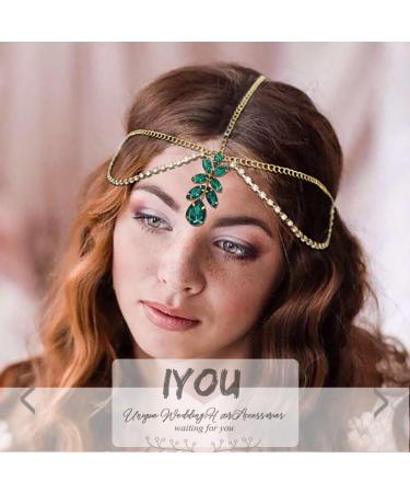 IYOU Crystal Bridal Head Chain Rhinestone Pendant Headpiece Layered Festival Wedding Hair Accessories for Women Gold - Buy Online on GoSupps.com