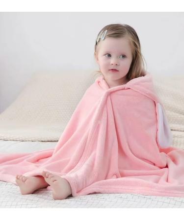 Hilmocho Baby Hooded Bath Towel Swaddle Wrap Blanket | Soft Coral Velvet | Absorbent for Swimming & Shower | Pink Rabbit Design - Buy Online on GoSupps.com