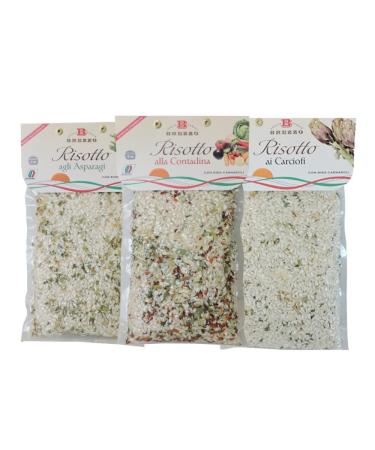 Brezzo Tris di Risotti 300 g with asparagus, artichokes and peasant