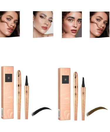 2024 New Magic 4-Tip Eyebrow Pencil - Upgraded 3D Long-Lasting Waterproof Microblading Eye Brow Pencil Contouring Pen Long-Lasting Natural Fine Stroke Eyebrow Pencil (Dark Brown+Black)