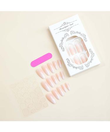Buy Press on Nails Almond Short - Pink White Ombre Acrylic Fake Nails with Glue | Glossy Reusable Stick on Nails for Women - Buy Online on GoSupps.com