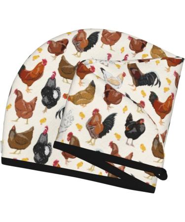 Hair Towel Wrap for Quick Drying - Button Towel Turban & Head Towel | Roosters & Chickens Design - Perfect for All Hair Types - Buy Online on GoSupps.com