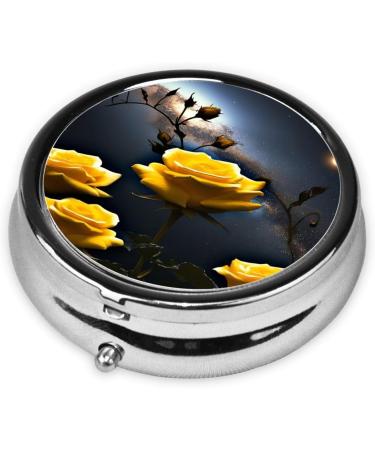 Beautiful Yellow Roses Portable Metal Pill Box - 3-Compartment Mini Organizer for Travel - Hinged Design for Small Pills - Buy Online on GoSupps.com