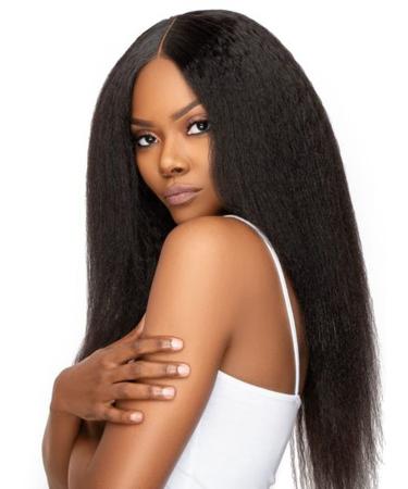 Emistar Kinky Straight U Part Wig Soft Synthetic Hair Like Real Human Hair Wear And Go Glueless Wig Italian Yaki V Part Half Wigs for Black Women (20 Inch  1B) 20 Inch 1B