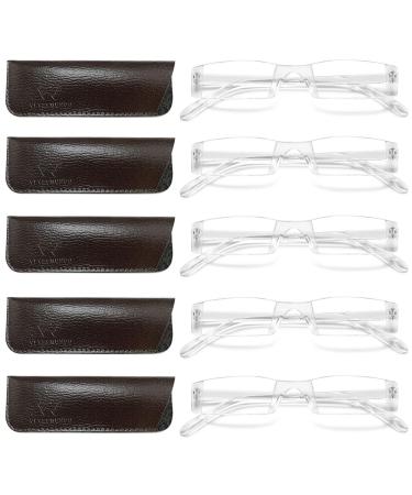 Vevesmundo Men Randless reading glasses plastic without frame reading aid visual aid+1.5 +2.0 +2.5 +3.5 +4.0 5 pieces transparent glasses 1.5 x