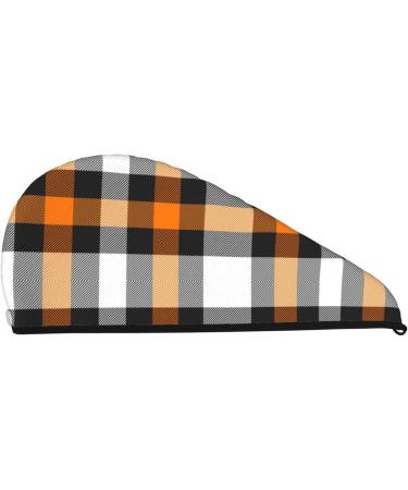 Orange Plaid Microfiber Hair Towel - Super Absorbent Quick Drying Wrap for Long Curly & Thick Hair - Buy Online on GoSupps.com