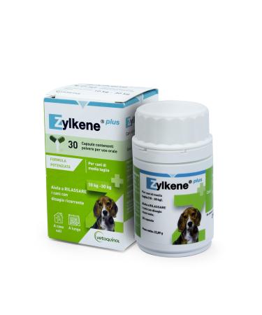 Zylkene Plus Complementary food | Dogs from 10 kg to 30 kg | Relaxing for recurring uncomfortable situations |, 30 capsules of 225 mg