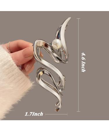 2Pcs Metal Hair Claw Clips - Ribbon Pearl Designs - Geometric Hair Clamp - Trendy Hair Grip - Party Hair Accessories for Women - Sliver Gold - Buy Online on GoSupps.com