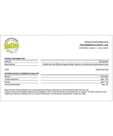  Biotiva Biotiva Organic Lady's Mantle 70g - Lady's Mantle Herbal Tea - Recommended by midwives - Packaged and tested in Germany (DE- KO-005) - Buy Online on GoSupps.com