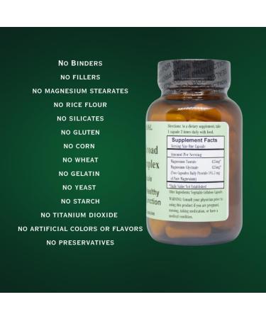 Magnesium Complex | Broad Spectrum Extract | 850mg per Capsule | Magnesium Taurate | Magnesium Glycinate | 60 Vegan Capsules | Stearate-Free, Additive-Free, Glass Bottled - Buy Online on GoSupps.com