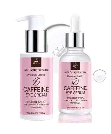 Caffeine Eye Cream + Serum Set Anti Aging Eye Care for Dark Circles Puffiness & Fine Lines Firming Lifting for Sagging Skin Daily Moisturizing Delicate Skin Around for Women & Men