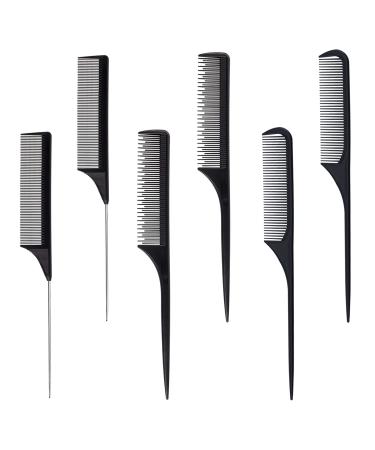 Carbon Fiber Hair Combs Set, General Styling Grooming Comb, Anti Static Heat Resistant Hairdressing Comb 6 pack, Rat Tail Comb, Pintail comb Parting combs Teasing comb
