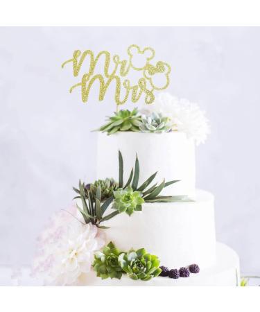 Mr & Mrs Cake Topper Mouse Inspired Themed Wedding Party Decorations Cartoon Mouse Bride and Groom Wedding Party Gold Glitter Pattern 2 - Buy Online on GoSupps.com