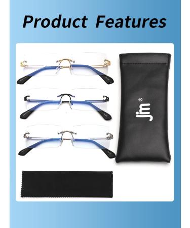 JM 3-Pack Frameless Blue Light Blocking Reading Glasses for Men - Mixed Color 1.0X Computer Readers - Buy Online on GoSupps.com