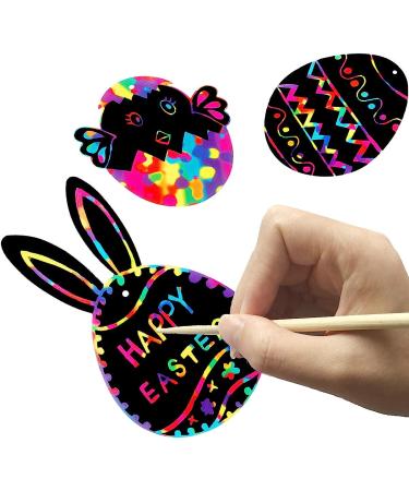 Easter Scratch Art Crafts for Kids - 48 Sets Ages 4-8 | Rainbow Bunny Eggs Chicks Ornaments Decorations - Buy Online on GoSupps.com