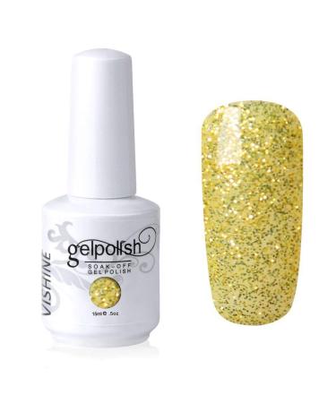 Vishine Soak-off Gel Polish Lacquer Nail Art UV LED Manicure Varnish 15ml Glitter Yellow(345) #345