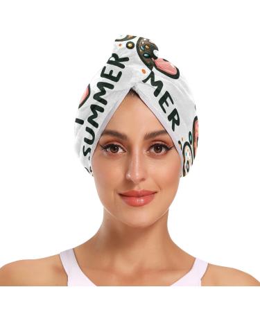 Cute Frame of Color Dots Similar to Donuts and Inscription on Center Hair Towel 2 Pack Super Absorbent Hair Drying Towel Quick Dry Hair Turbans Head Towel with Button Twisty Wrap for Women Girls