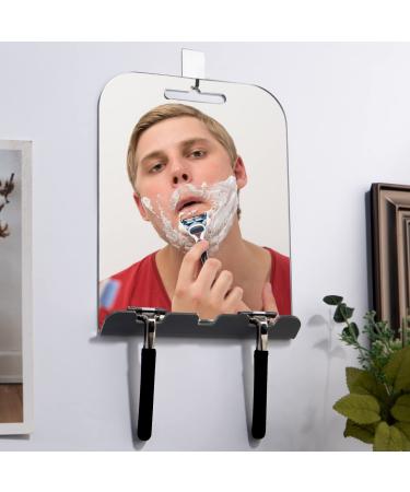 Shower Mirror for Shaving,Deluxe Larger 8" W x 10.5" H,Includes 2 Razor Holders,6 Spare Shaver Heads,1 Hooks,Shatterproof Wall Hanging Mirror Bathroom Accessories,Makeup Travel Camping Mirror Large:10.5"x8" + 2Pcs razors