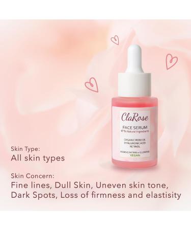 ClaRose Anti-ageing Face Serum with Organic Rose oil Hyaluronic Acid and Retinol 30ml x2 - Buy Online on GoSupps.com
