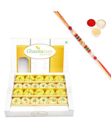 Ghasitaram Gifts Rakhi Gifts for Brothers Sugarfree Mawa Peda Box 400 GMS with Beads Rakhi