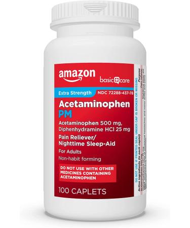 Amazon Basic Care Acetaminophen PM 100 Count Pain Reliever & Nighttime Sleep Aid - Buy Online on GoSupps.com