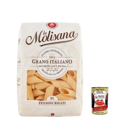 Italian Gourmet E.R. La Molisana Pennoni Rigati N. 21 Pasta Lenta Lavorazione Lot de 5 p tes en semoule de bl dur Bronze 500 g + Polpa Italian Gourmet Polpa 400 g
