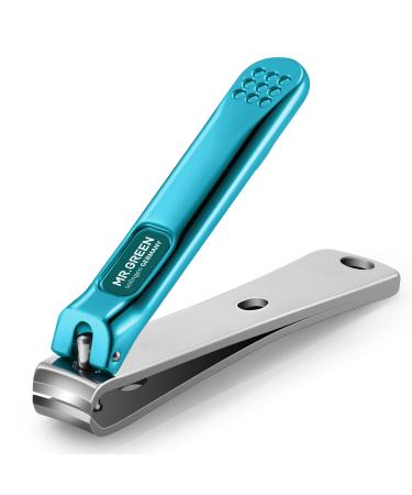 MR.GREEN Nail Clippers Curved Blades Fingernail Cutter Nippers Manicure Scissors Stainless Steel Pedicure Tools with Nail Flies (Medium-Blue)