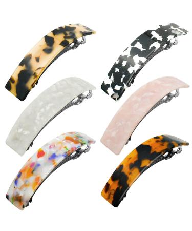 6 Pieces Tortoise Shell Hair Barrettes for Women French Design Acetate Automatic Hair Barrette for Girls Ponytail Thick Hair Celluloid Large Rectangle Hair Clips Classic Retro Hair Accessories