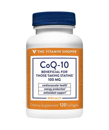 The Vitamin Shoppe CoQ-10 100mg - Beneficial for Those Taking Statins Supports Heart & Cellular Health and Healthy Energy Production Essential Antioxidant Once Daily (120 Softgels) 1 Count (Pack of 1)