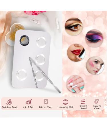 4-in-2 Makeup Mixing Palette Set | Stainless Steel Tray & Spatula for Foundation Eye Shadow & Nail Art - Buy Online on GoSupps.com