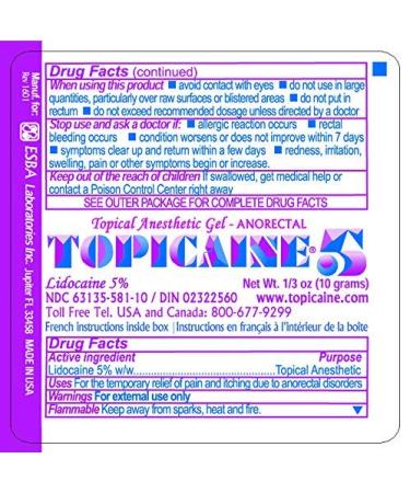 TOPICAINE 5 Anorectal Numbing Gel - 1/3 oz (10g) Lidocaine Anesthetic - Buy Online on GoSupps.com