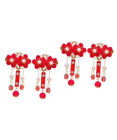 Angoily 2 Pairs Tassel Antique Style Hair Clip Tassel Flower Hair Clasp Vintage Hair Sticks Kids Retro Hair Clips Flowers Tassel Hairpins Flower Hair Barrettes Child Kimono Alloy Japan