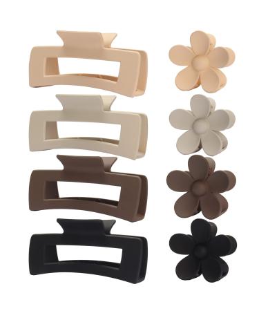 8PCS Hair Claw Clips Large Cute Flower Claw Clip and Matte Nonslip Square Hair Clips Strong Hold Hair Jaw Clamps Claw Clips for Thick and Thin Hair Neutral Hair Claw Hair Accessories for Women Girls